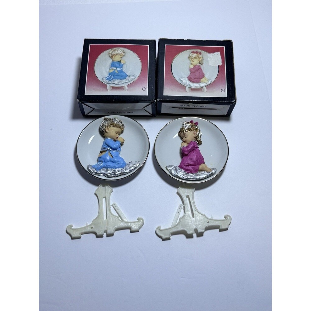Unbranded Praying Children Mini Plates Set of‎ 2 Blue Pink Excellent Religious